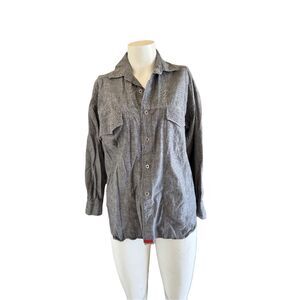 Bonjour women's cotton grey button up collared long sleeve shirt utility